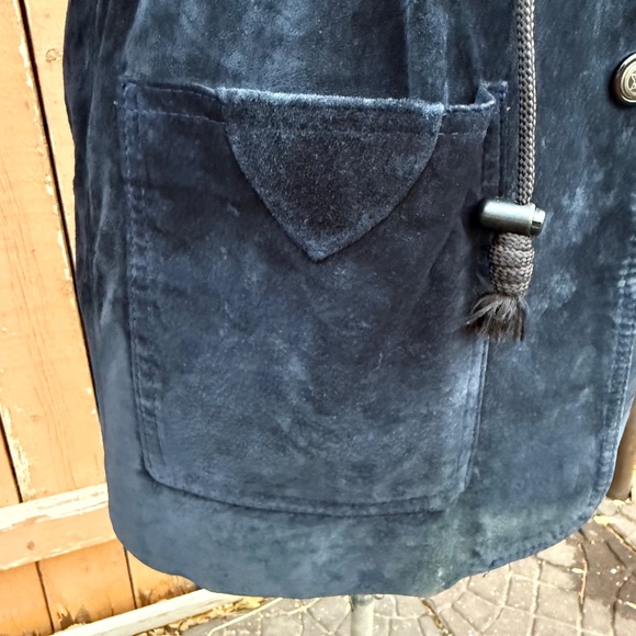 Vintage 80s Deep Navy Blue Suede Parka Jacket - Picture 8 of 12